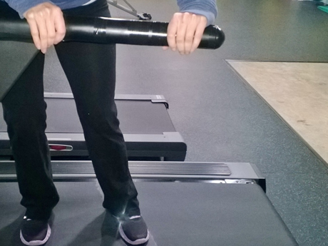 Sideways Walking on a Treadmill: Hands OFF the Rails!